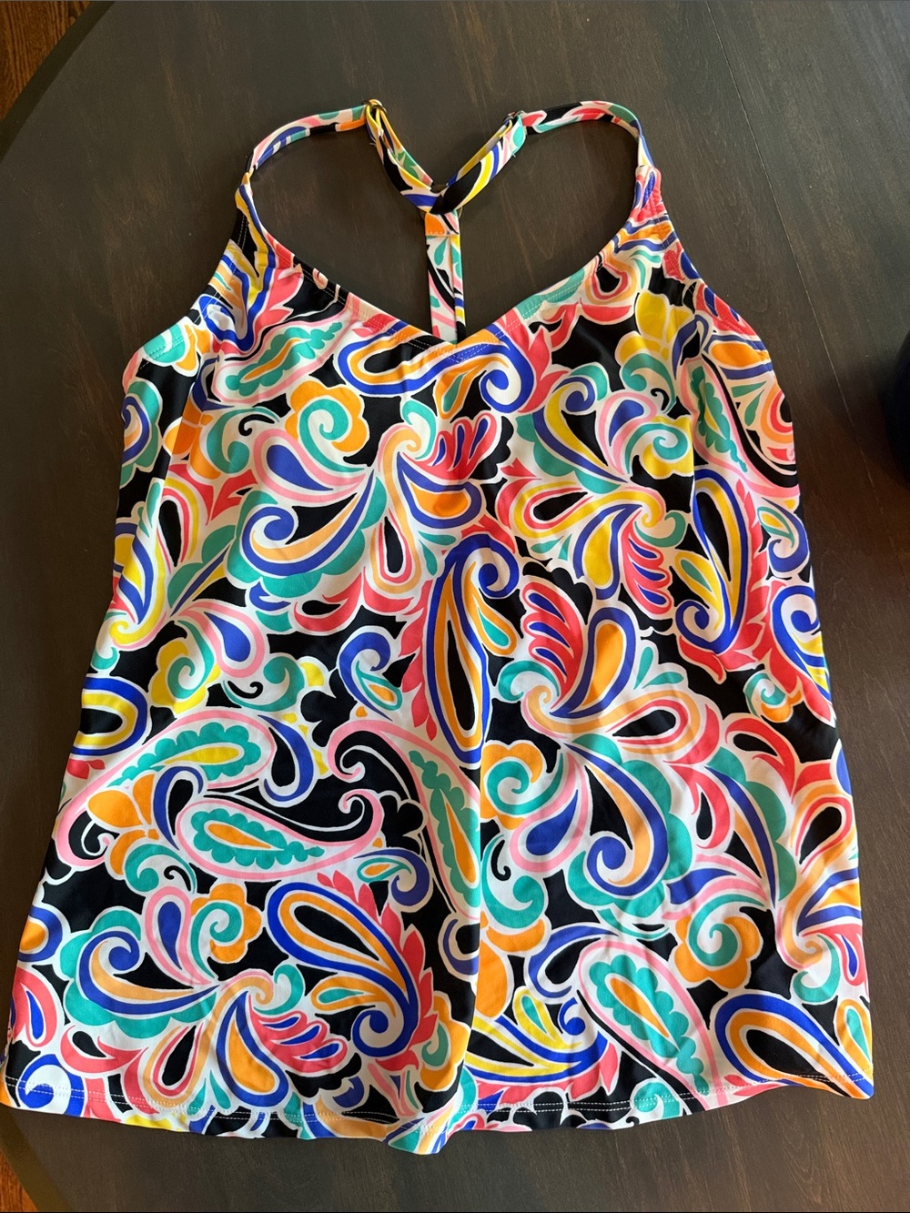 Island Escape Black Multicolor Paisley tankini top